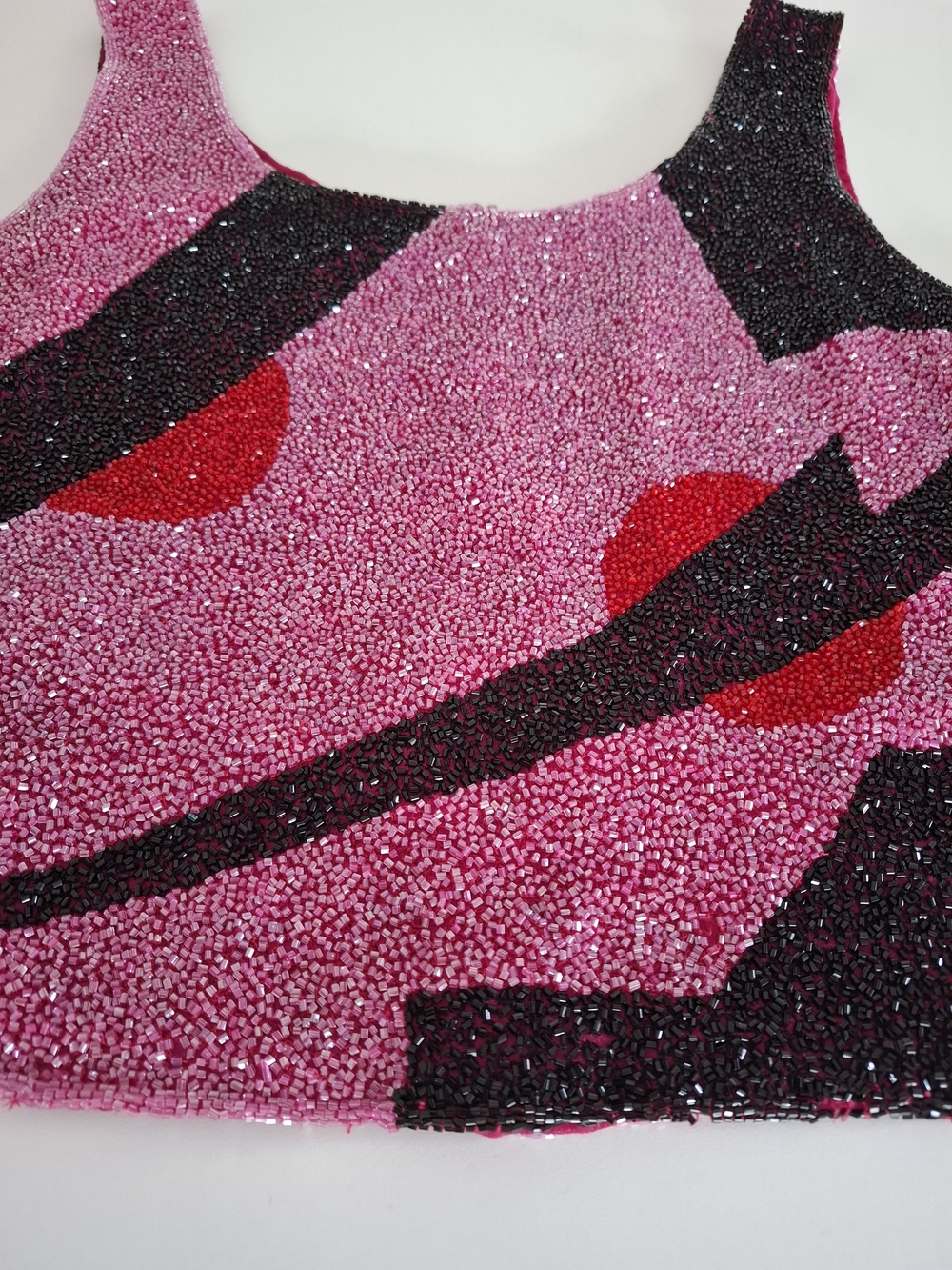 Frank Usher Vintage Pink Beaded Tank Top with Abstract Pattern - Picture 4 of 6